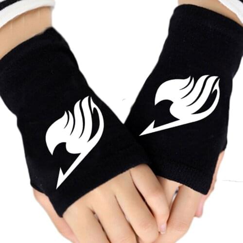 2020 Anime Fairy Tail Guild Logo Gloves Fingerless Cotton Print Winter Warm Black Glove Unisex Mitten Cosplay Gift