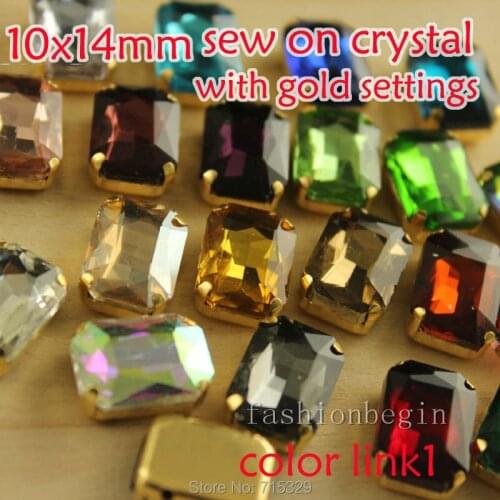 Sew on 24pcs 10x14mm rectangle crystal rhinestones in gold settings stones DIY beauty for wedding dress