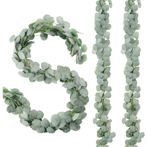 3 Pack Artificial Eucalyptus Garland Greenery Eucalyptus Vines Faux Silver Dollar Eucalyptus Strands for Wedding Decor
