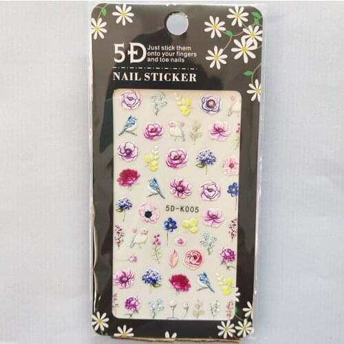 5D Nail Sticker Laser Anaglyph Effect Design Nail Foil Beautiful Flowers Bird Grass Glue Stickers Slider Nail Art Decoration