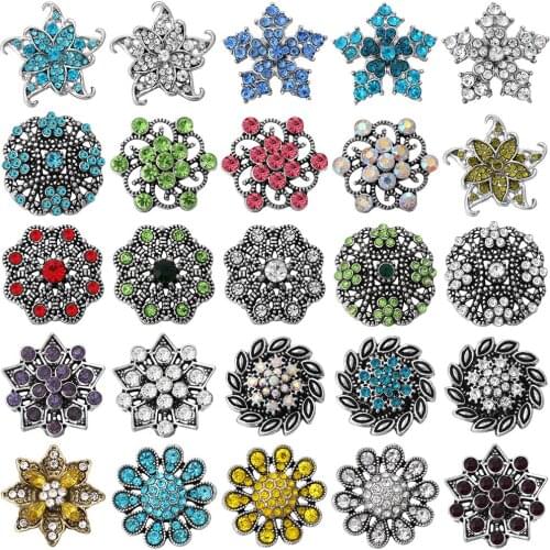 6pcs/lot DIY Crystal Metal Snap Buttons Jewelry MIX Three Color Fit 18mm Metal Snap Button Jewelry DIY Bracelet