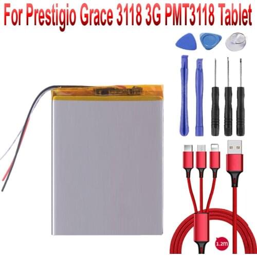 3.7V 357090 Battery 7" For Prestigio Grace 3118 3G PMT3118 Tablet Battery Polymer li-ion+USB cable+toolki