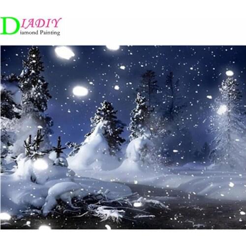 DIY 5D Diamond Painting Winter Snow Scenery Mosaic Landscape Picture Rhinestone Full Round Diamond Embroidery Cross Stitch Kits