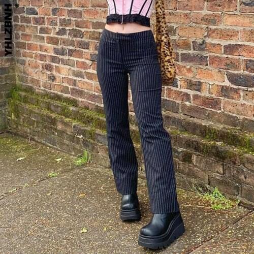 YHLZBNH Striped Pants For Women Y2K Fashion Gothic High Waist Straight Pants Streetwear Fashion Outfits Korean Style Trouser