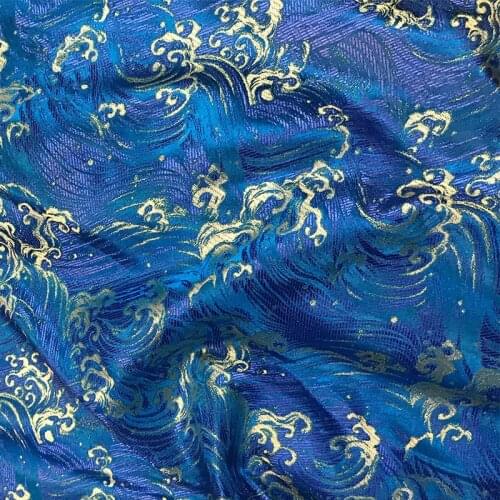 CF542 1meter Blue Sea Wave Jacquard Brocade Fabric Chinese Cheongsam Metallic Fabric Pillow Cushion DIY Sew Fabrics Chinese Gift
