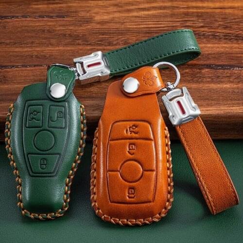Horse Hair + Genuine Leather key case cover Key case protective shell holder for Mercedes benz A B R G Class GLK GLA w204 W251