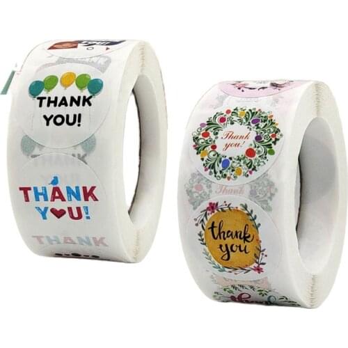 Floral Thank You Stickers Roll 500-Count Stickers Round for Wedding Birthday Party Favors Holiday Celebration Decor מדבקות
