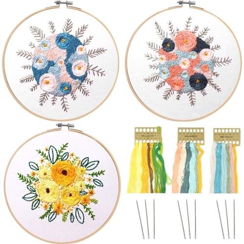 Floral Patterns Embroidery Material Package Plant Series DIY Handcraft Beginner Embroidery Supplies Hanging Painting Decor