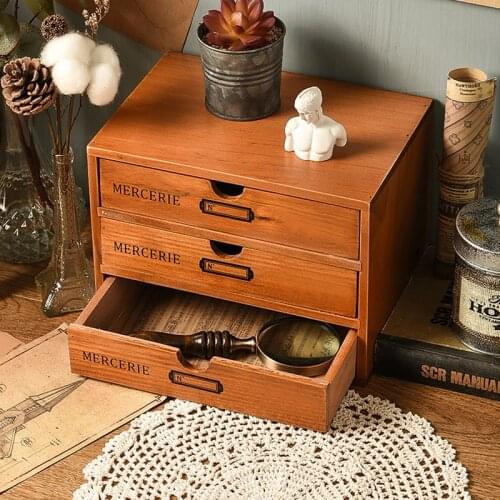 Retro Wooden Storage Drawer Box Office Desktop Storage Cabinet Sundries Finishing Box Drawer Type Jewelry Cosmetic Organizer
