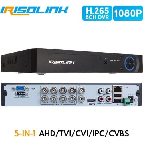 Irisolink 2MP 8CH AHD DVR 5 In 1 HYBRID H.265 Security Recorder For 1080P AHD TVI CVI Analog IP Camera Motion Detection