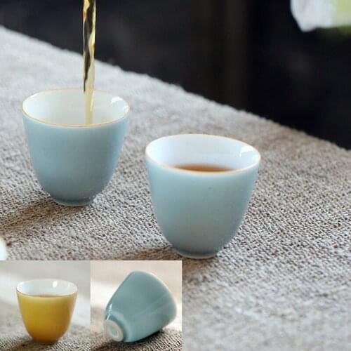 Ceramic Whiteware Coloured Glaze Kung Fu Cup Ceramic Tea Utensil Teacup Master Cup Individual Cup Single Cup Retro Style Cup