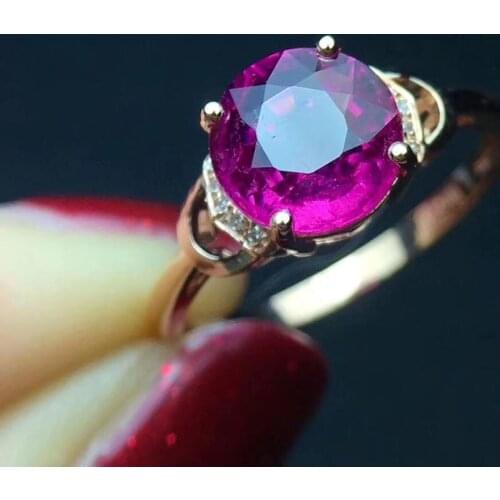 Fine Jewelry Real Pure 18 K Gold AU750 100% Natural Red Tourmaline Gemstone 2.2ct Female Rings Brazil Origin for Womens Gift