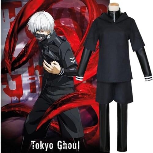 Japanese Anime Ken Kaneki Cosplay Costumes Full Sets Black Leather Uniform Women Men Halloween Costume With Mask Wig Hoodie Pant