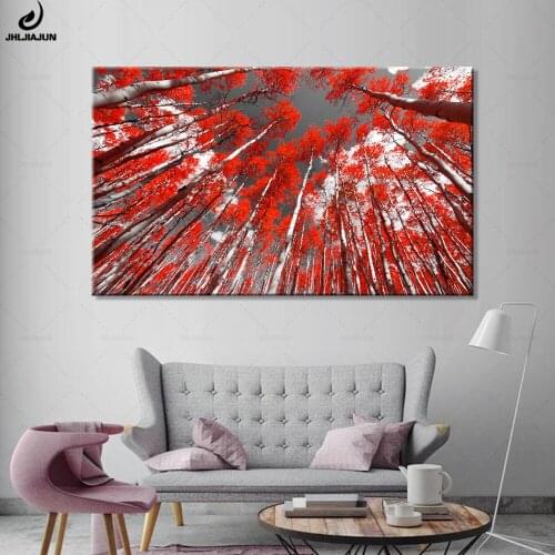 JHLJIAJUN Modular Poster Red Tree Natural Canvas Painting Poster Wall Art Prints And Posters Home Decor For Living Room