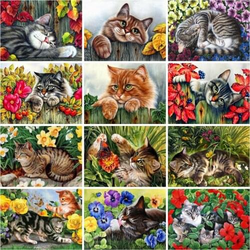 MomoArt 5D DIY Diamond Embroidery Animal Mosaic Kits Diamond Painting Cat Cross Stitch Flower Picture Rhinestones Handicraft