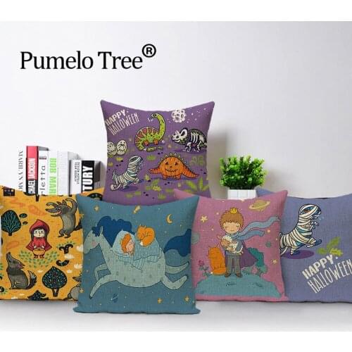 Cartoon Image Cushion Case Pumpkin Sofa Bed Pillows Cases Linen Cushion Cover Girl Farmhouse Decoration Cushion Covers Almofadas