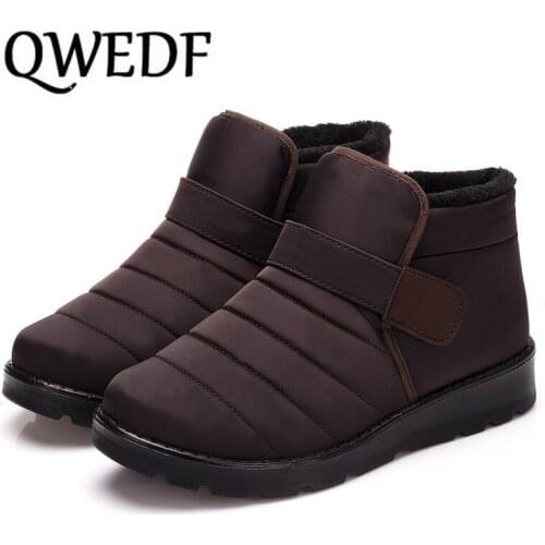 QWEDF New Fashion Men Winter Shoes Solid Color Snow Boots Plush Inside Bottom Keep Warm Waterproof Ski Boots Size 39-46 X9-13