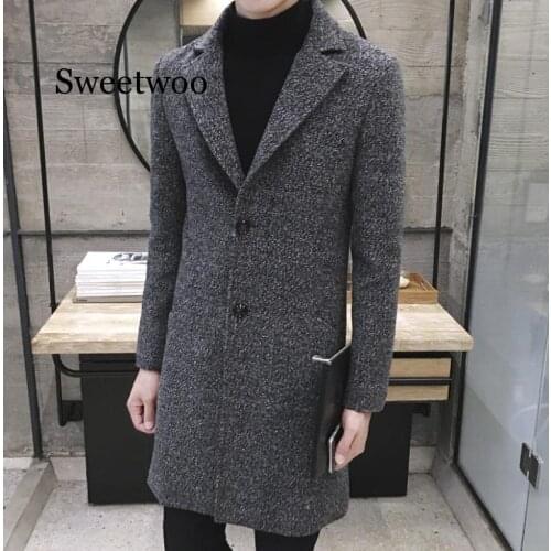 Mens Spring Autumn Thick Wool Trench fashion warm Coat Men Long Casual Coats Lapel Collar Overcoat Plus Size 5XL