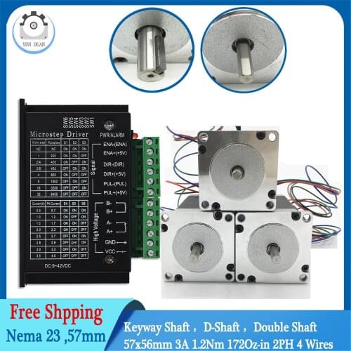 Free Shipping 1.2Nm Nema 23 Stepper Motor Drivers Kits Keyway Shaft 57x56mm 3A 172Oz-in Nema23 Drivers Motor Kits 3d Printer CNC
