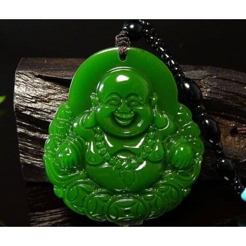 Natural Jade Green Hand Carved Maitreya Buddha Pendant Fashion Boutique Jewelry Mens and Womens Necklaces Gift Accessories