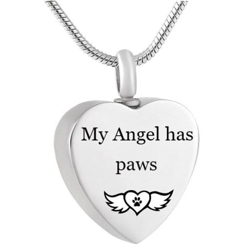 Pet Memorial My Angel Has Paws Love Heart Cremation Urn Necklace for Dog Cat Ashes,Loss of Jewelry