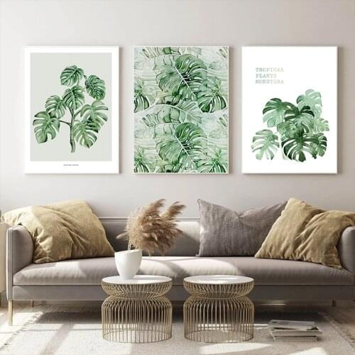 Monstera Leaf Green Plants Watercolor Posters Print Modern Home Decor Picture Wall Art Canvas Painting Nordic Living Room Decor