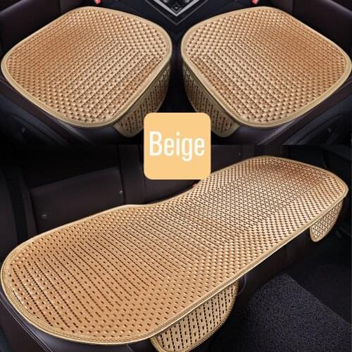 Car Seat Cushion Full Set Hand-woven Ice Silk Front Rear Car Seat Cover Universal Car Seat Cushion Gray Beige Gold