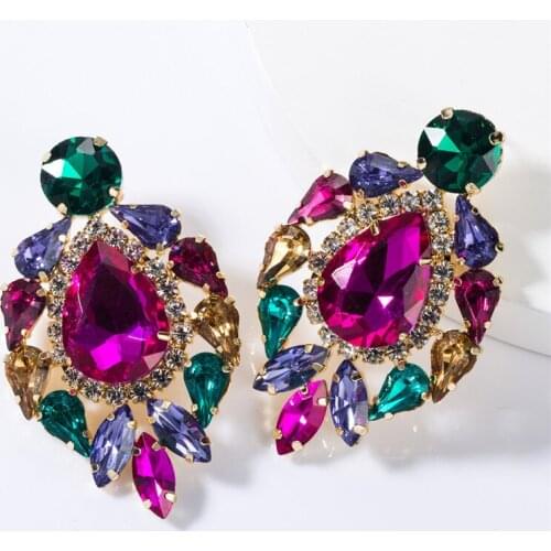 Earings fashion jewelry 2019 European exaggerated multi-layer metal drop-shaped glass womens popular banquet party earrings