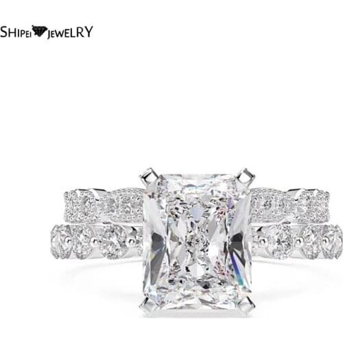 Shipei 100% 925 Sterling Silver Created Moissanite Diamonds Gemstone Wedding Engagement Women Ring Set Fine Jewelry Wholesale