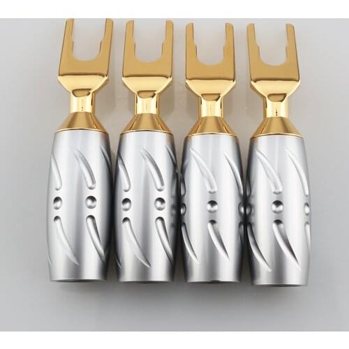 4pcs Viborg Audio High Performance Pure Red Copper Gold Plated Y Spade Fork Screw Locking Banana Plug Connector