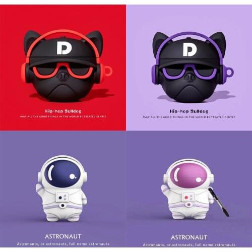 Cartoon Cool Rock Music Bulldog Astronaut Space man Silicone Case For AirPods 1 2 Pro Wireless Bluetooth Protective Case Cover