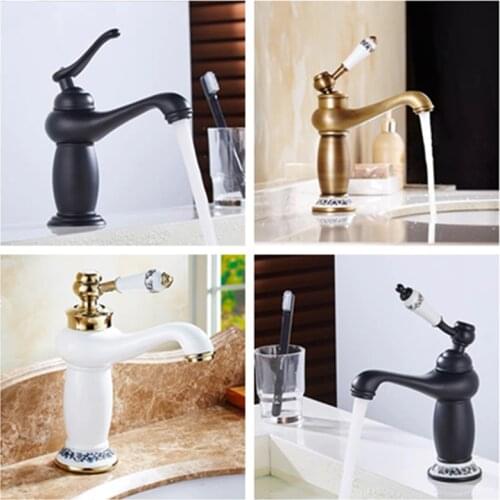 WZLY Basin Faucets Antique/Black Brass Pot Type With Retro Porcelain Decorate Single Handle Bathroom Faucet Basin Sink Mixer Tap