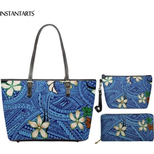 INSTANTARTS Samoan patterns Polynesian Pattern Women Leather Handbags PU Makeup Case Wallet Set Ladies Top-handle Bags bolsa
