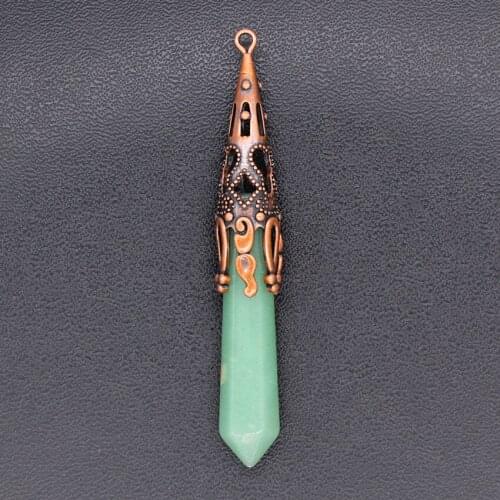 Trendy-beads Vintage Style Copper Plated Natural Green Aventurine Pillar Pendant Charm Jewelry