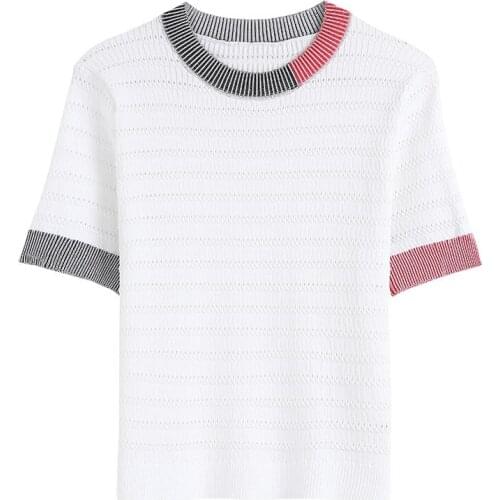 Knitted Womens Ice Silk Short-sleeved Hit-and-run Trend T-shirt 2021 Loose-fitting Top Commuter Womens Wear Pull Femme