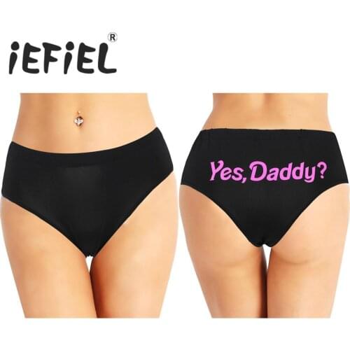 Female Women Soft Cotton Lingerie Yes Daddy Letter Print Low Rise Naughty Briefs Underwear Panties for Nightwear Cosplay Panties