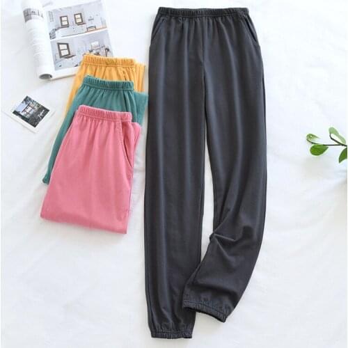 2021 Spring Summer Pure Cotton Womens Trousers Solid Color Large Size Home Pants Bottoms Womens Sleepwear Pants Lounge Wear