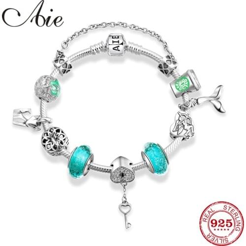 Original design 925 Sterling Silver green Glass beads Charm Finished Love Bracelets for women Jewelry