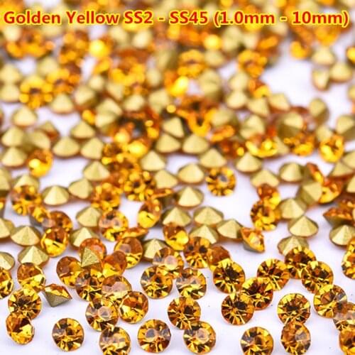 Ss2 ss6 ss10 ss12 Golden Yellow Point Back Rhinestones Glass Strass Point Crystal Stones For Jewelry Wedding Dress Crafts