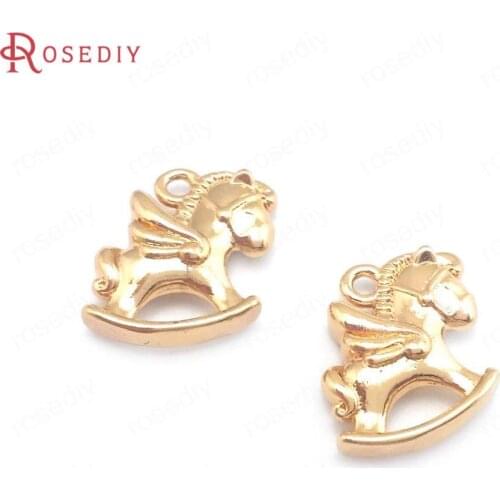 38574)10PCS 16x19MM 24K Champagne Gold Color Brass Rocking Horse Charms Pendants Jewelry Making Supplies Diy Accessories