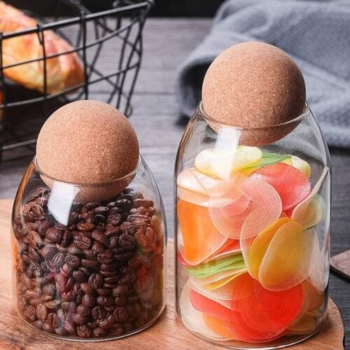 2 Pcs Clear Glass Food Storage Jar,Airtight Sealed Canister with Cork for Spices Sugar Coffee Cookies Candy,800ML+500ML
