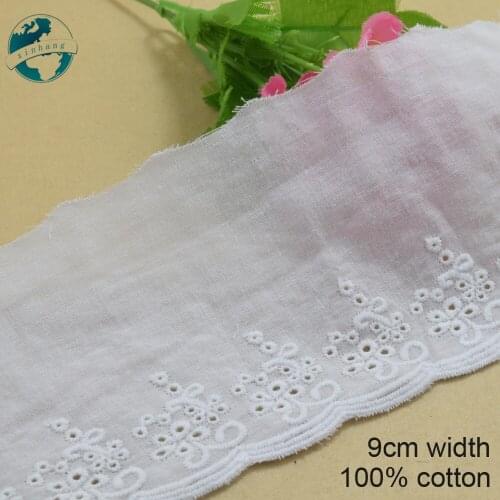 3yards 9cm wide white 100% cotton embroidery lace french lace ribbon fabric guipure diy trims knitting sewing Accessories#4109
