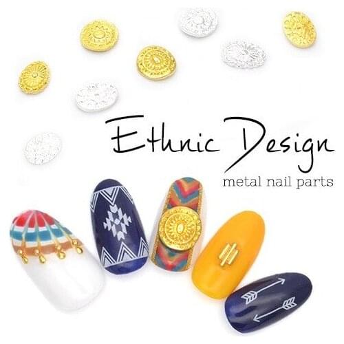 50pcs/pack Japan Korea Nail Art Alloy Gold Silver Engraved Round Oval Metal Jewellry Accessories Collection for Women Nail DIY