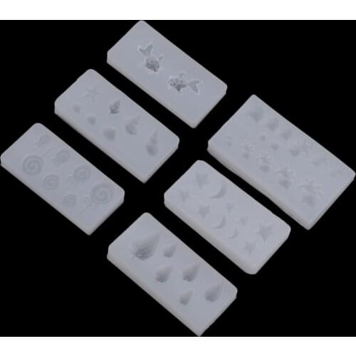 6Pcs Assorted Nail Art Molds - Goldfish, Clover, Strawberry, Stars, Moon, Lollipop Shape Silicone Moulds for DIY Ear Studs