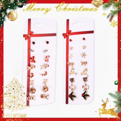 8 Pairs/set Fashion Crystal Christmas Tree Bowknot Star Deer Stud Earrings Set For Lady Girl Women Earrings Jewelry Xmas Gift
