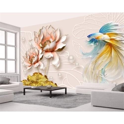 Beibehang Custom mural embossed lotus jewelry goldfish background wall photo wallpaper papel de parede floral 3d wallpaper