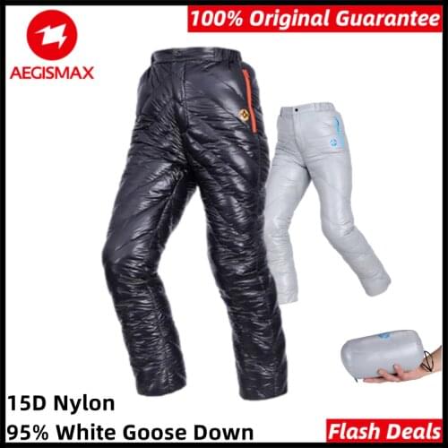 AEGISMAX 95% White Goose Down Pants Winter Unisex Thicken Outdoor Camping Hiking Keep Warm Waterproof Nature Goose Down Trousers