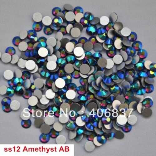 Free Shipping! 1440pcs/Lot, ss12 (3.0-3.2mm) Amethyst AB Flat Back Nail Art Glue On Non Hotfix Rhinestones