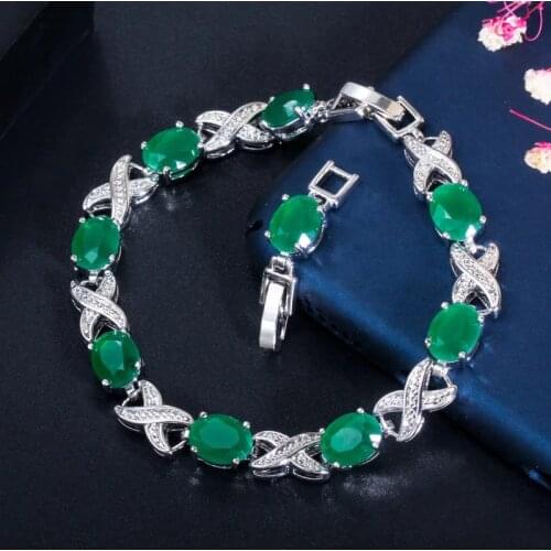 CWWZircons 2020 New Trendy Jewelry Elegant X Cross Oval Green CZ Crystal Ladies Party Tennis Bracelet with Extender CB210