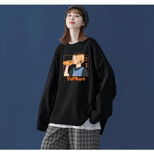 Harajuku Anime Haikyuu Kozume Kenma Kawaii Cartoon Volleyball Junior T-shirts Simple Autumn Oversized Long Sleeve Mens T Shirt